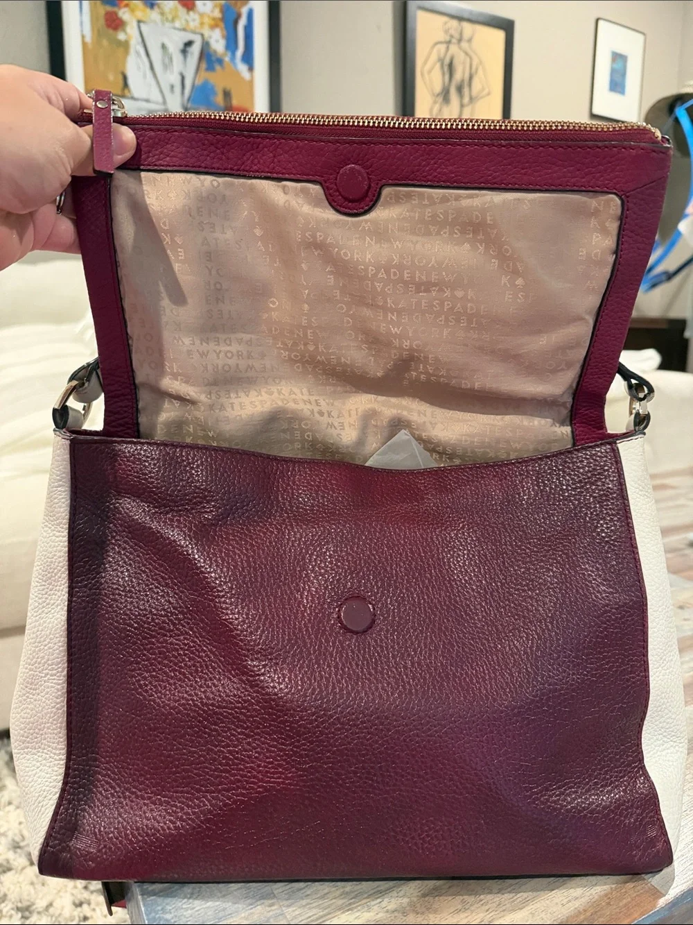 kate spade Plum and Cream Leather Top-Handle Satchel
